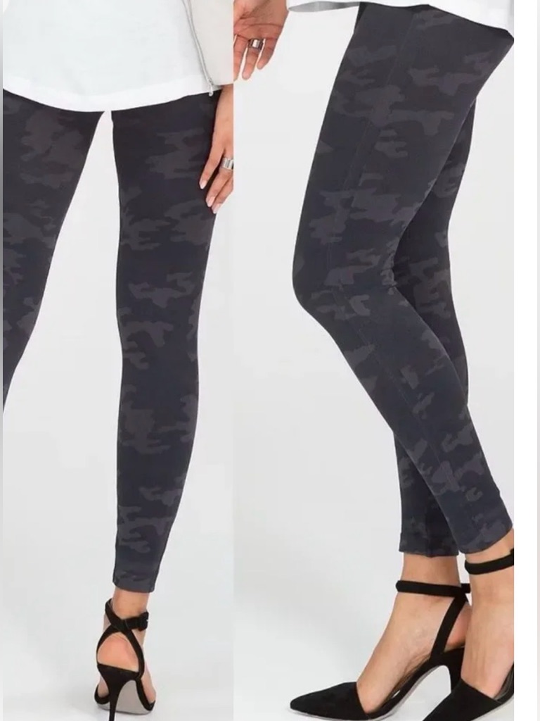 Spanx "Look At Me Now" Black Gray Camo High Waisted Seamless Leggings Sz L Nwot